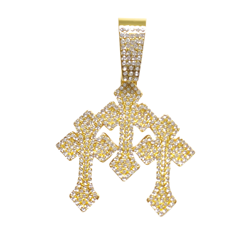 COLGANTE CRUZ TRIPLE BRILLANTE CON DIAMANTES