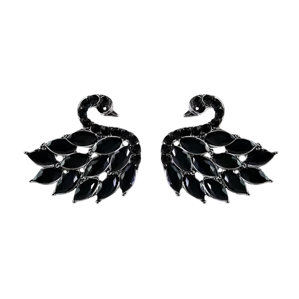PENDIENTES DE MUJER "SWAN ELEGANCE" CON DIAMANTES EN PLATA Y NEGRO