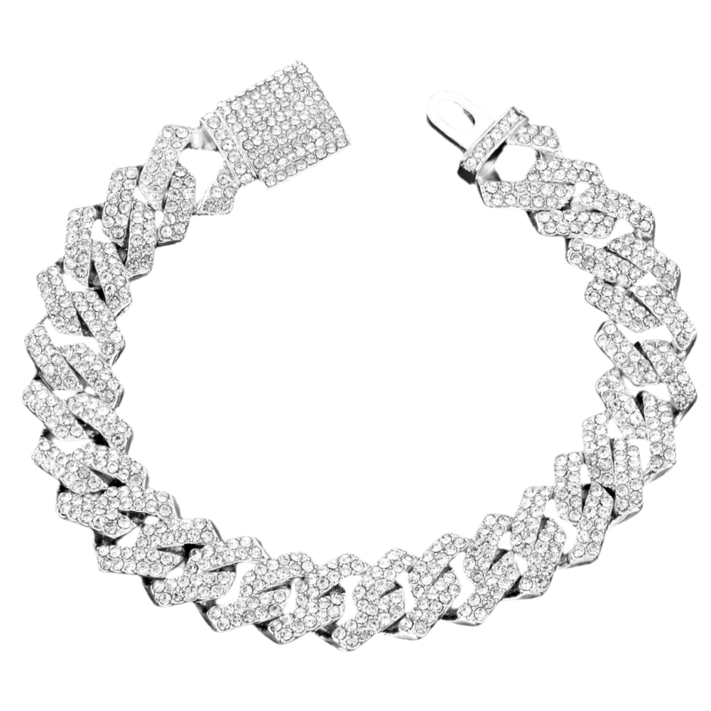 PULSERA CUBANA ICED OUT-PLATA Y ORO