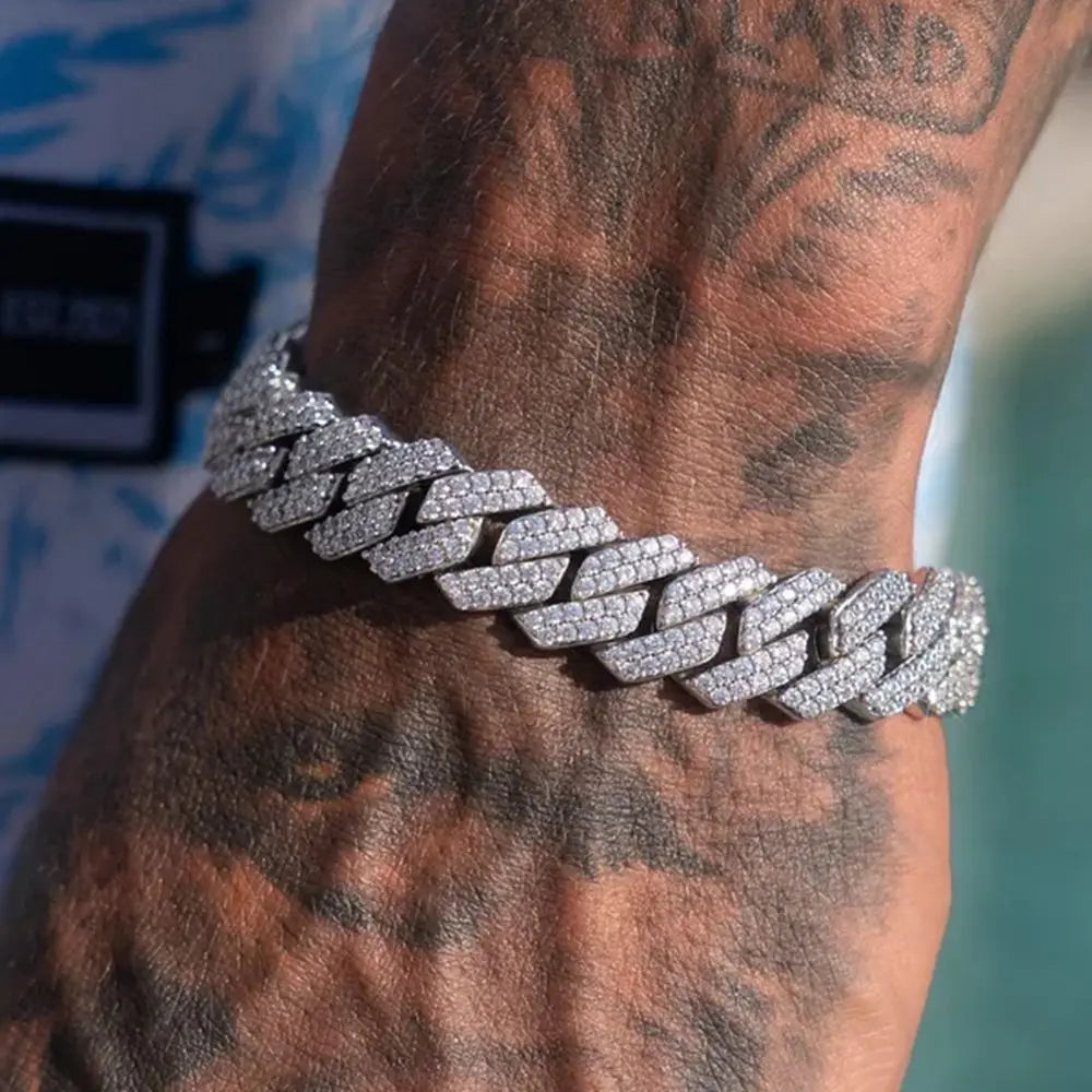 PULSERA CUBANA ICED OUT-PLATA Y ORO