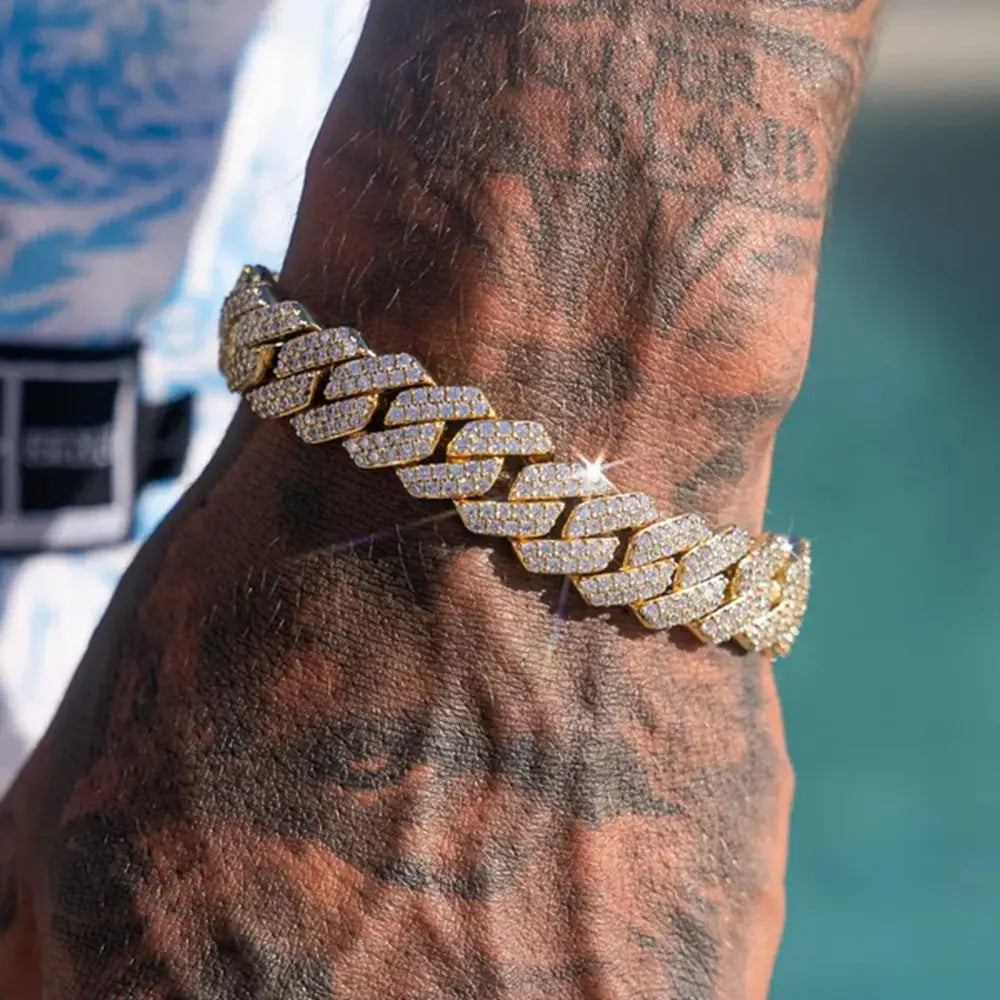 PULSERA CUBANA ICED OUT-PLATA Y ORO