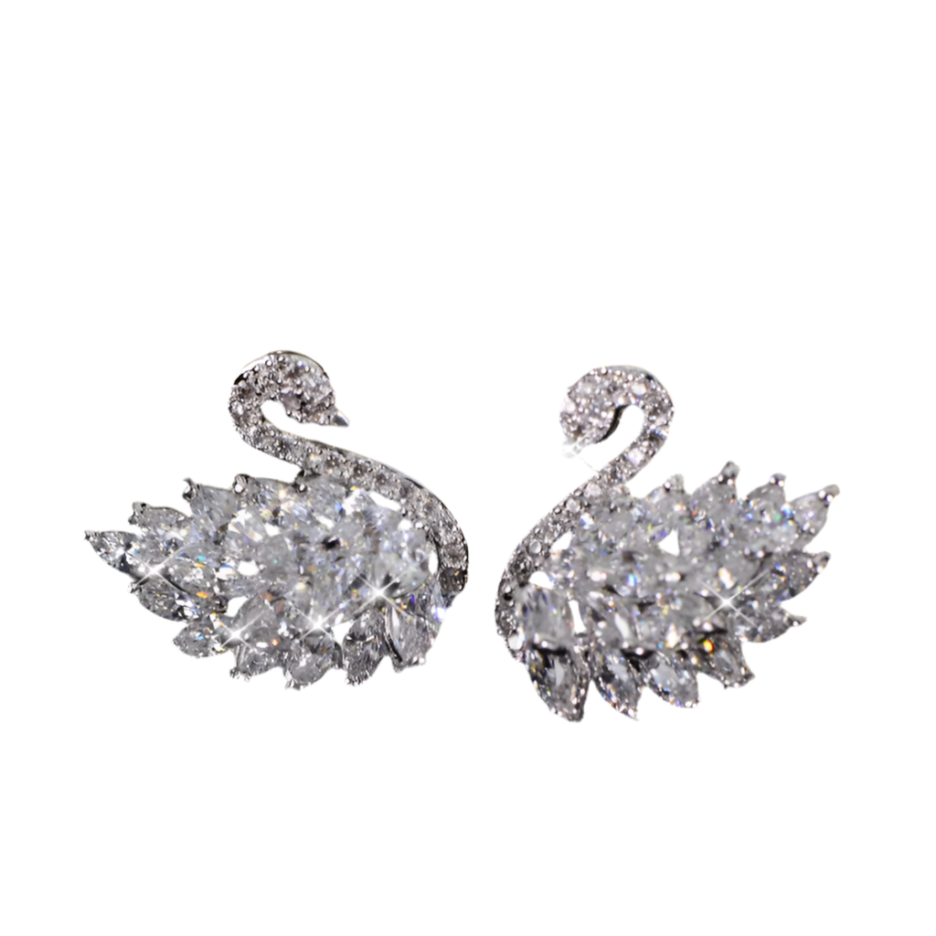 PENDIENTES DE MUJER "SWAN ELEGANCE" CON DIAMANTES EN PLATA Y NEGRO