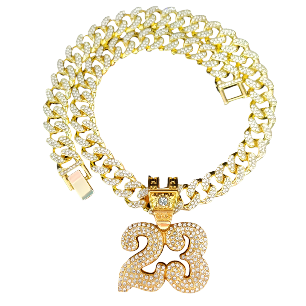 CADENA CUBANA "23"-ORO CON DIAMANTES