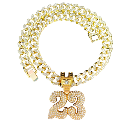 CADENA CUBANA "23"-ORO CON DIAMANTES