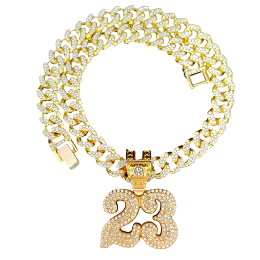 CADENA CUBANA "23"-ORO CON DIAMANTES