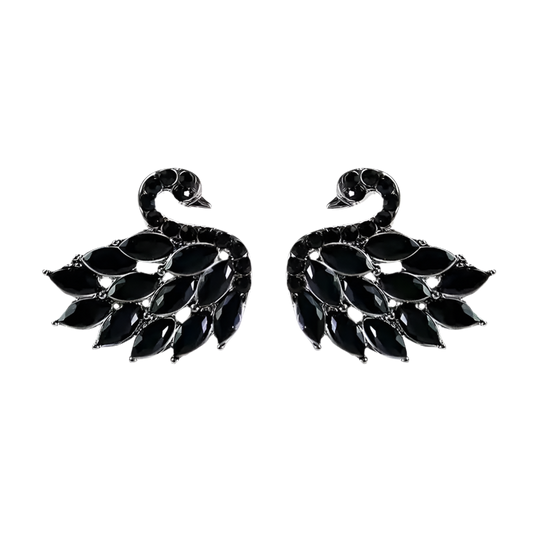 PENDIENTES DE MUJER "SWAN ELEGANCE" CON DIAMANTES EN PLATA Y NEGRO