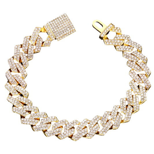 PULSERA CUBANA ICED OUT-PLATA Y ORO