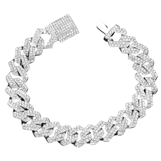 PULSERA CUBANA ICED OUT-PLATA Y ORO