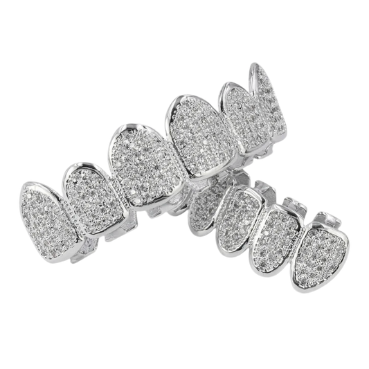 GRILZZ DE 6 DIENTES ORO CON DIAMNTES ORO CON DIAMNTES ROSA PLATA CON DIAMNTES