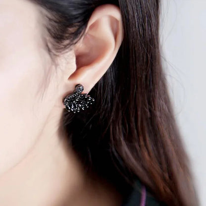 PENDIENTES DE MUJER "SWAN ELEGANCE" CON DIAMANTES EN PLATA Y NEGRO